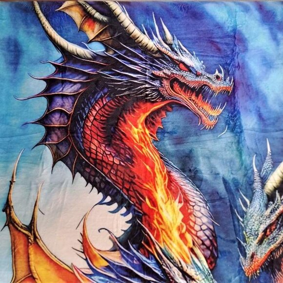 New Three Headed Dragon Plush Throw Blanket Mystical Gift Chinese Dragons SOFT - Picture 3 of 6